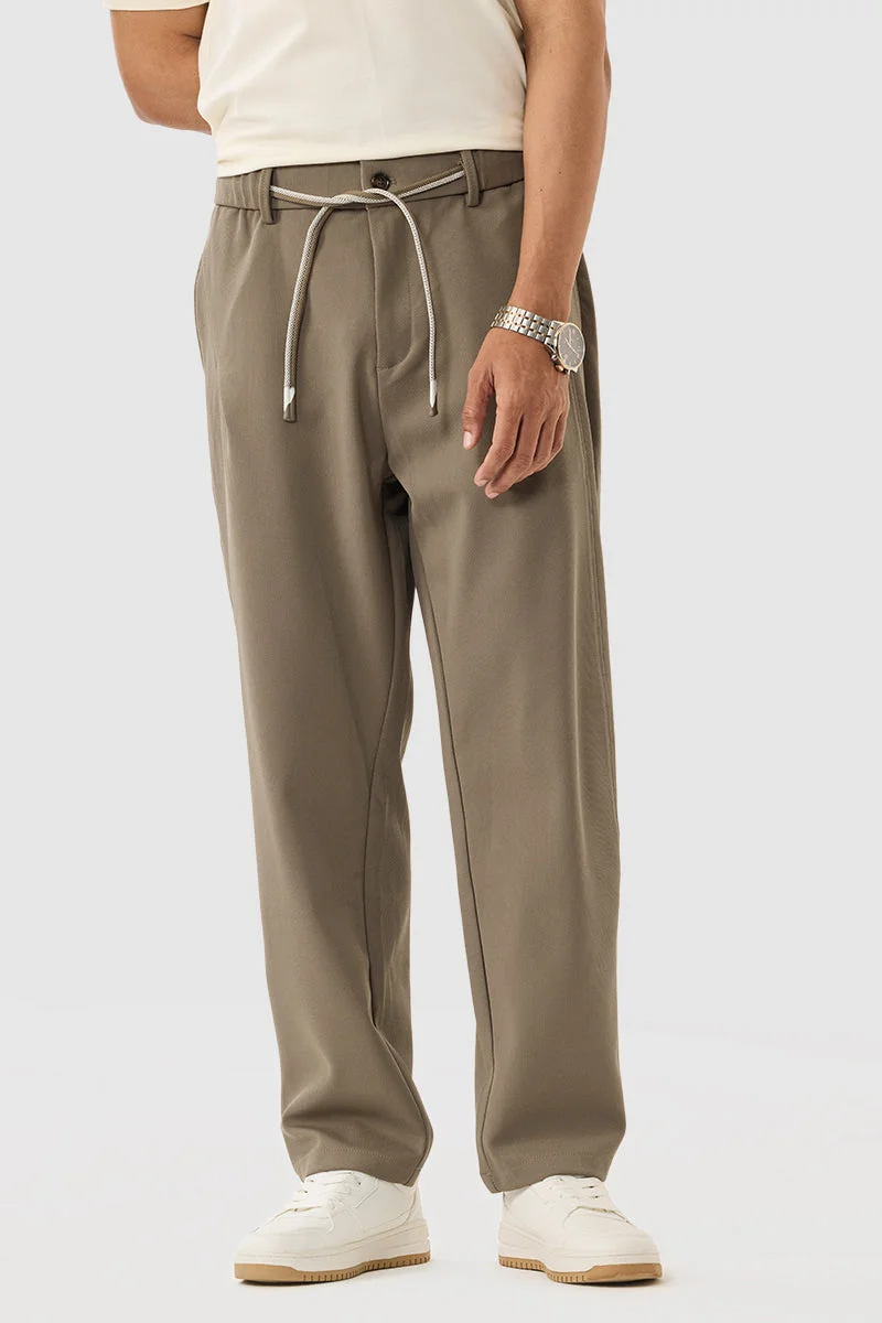 SNITCH Khaki Mid Rise Regular Fit Trousers